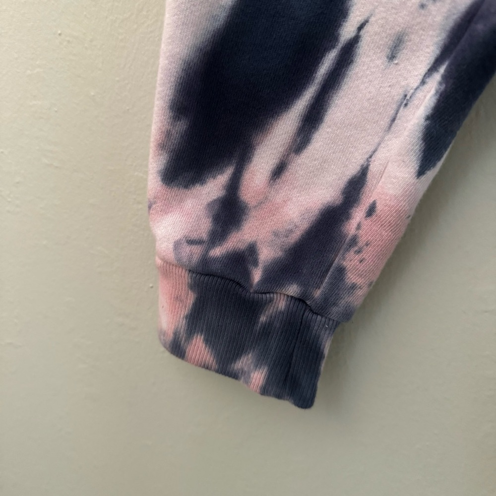 NWT OLI VIV Corey Tie Dye Quarter Zip Crop Hoodie Mauve Navy Cotton Loungewear L - Picture 9 of 16